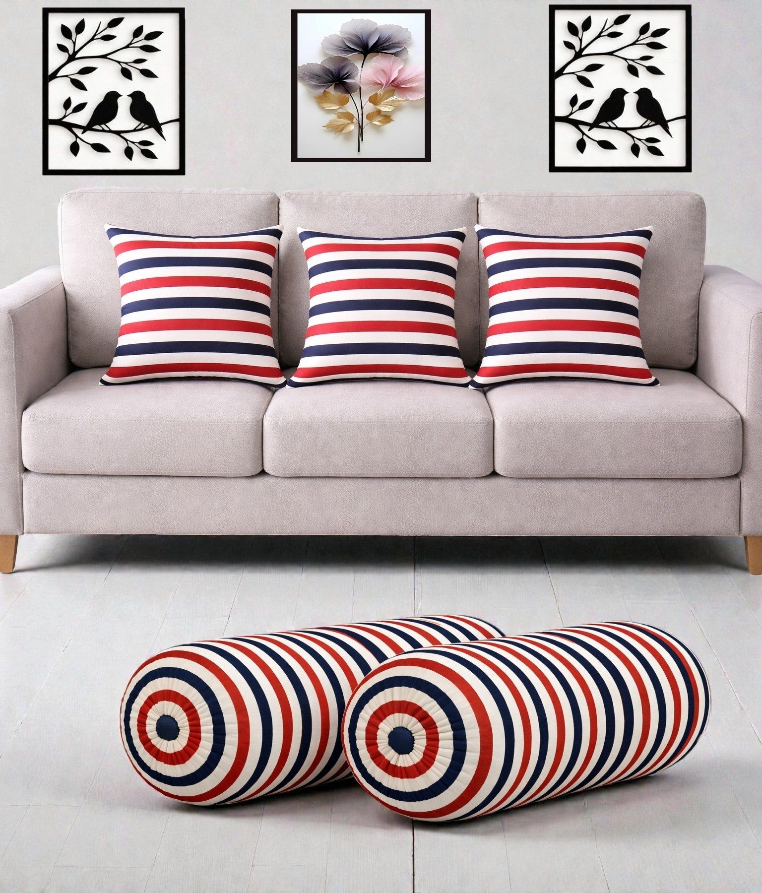 swikon star Microfibre Bolster Pack of 5 Floral Combo Set Of 3 Cushion And 2 Bolster-picture-24