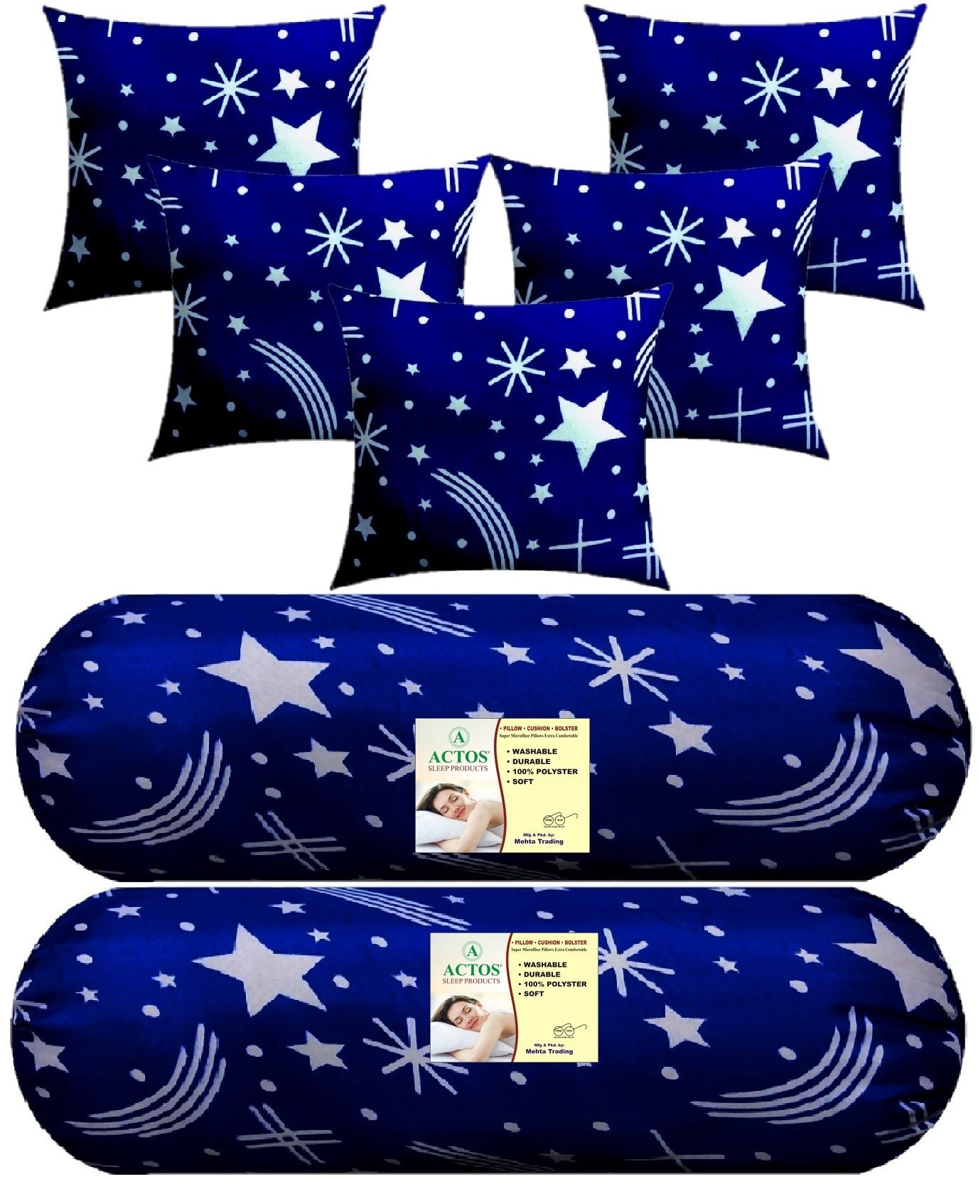 Combo Set Of 5 Cushion And 2 Microfibre Nature Bolster Pack of 7
