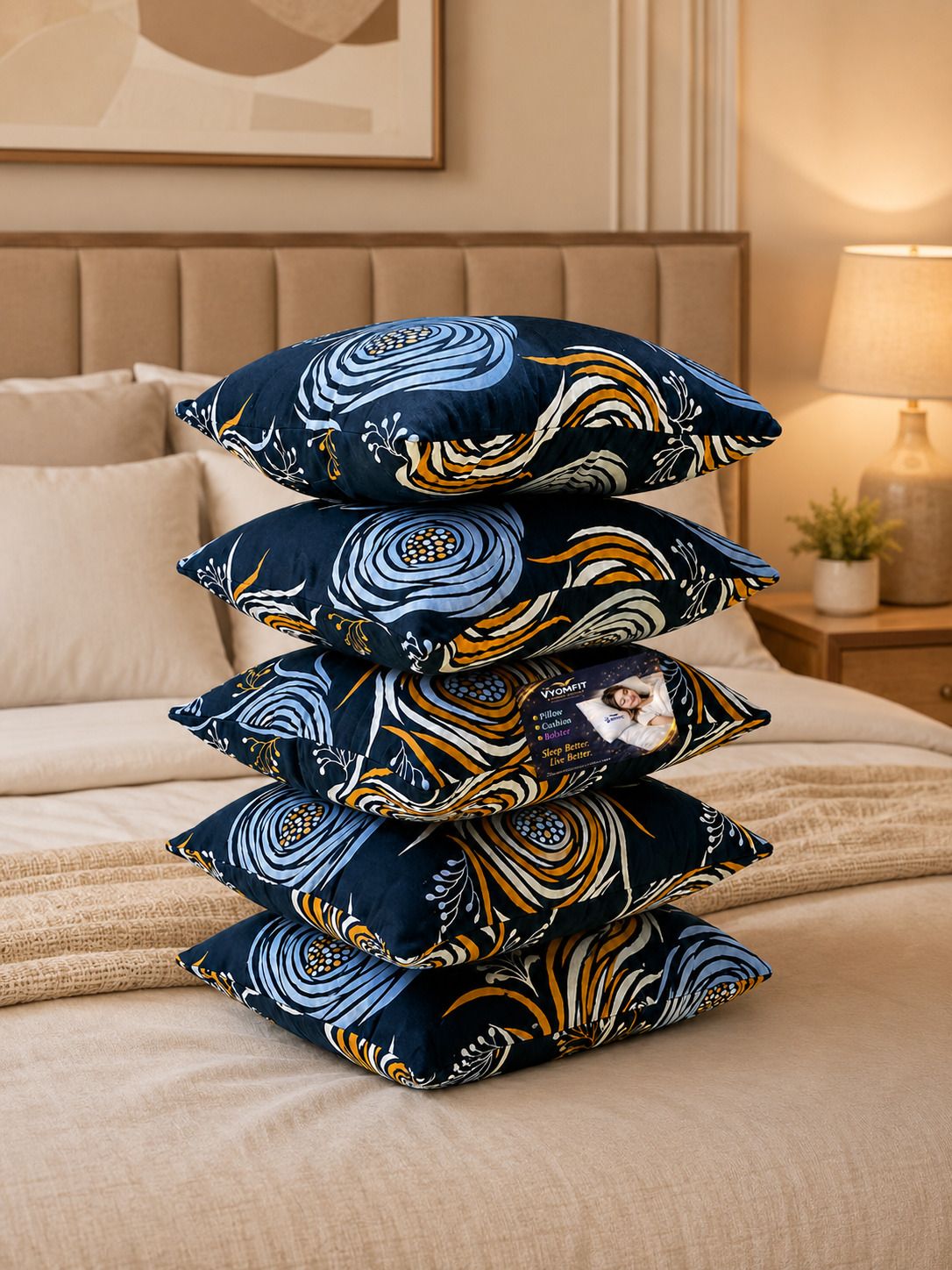 Microfibre Cushion Pack of 5 Printed Premium Cushion Set | (16x16 inch)-image-43