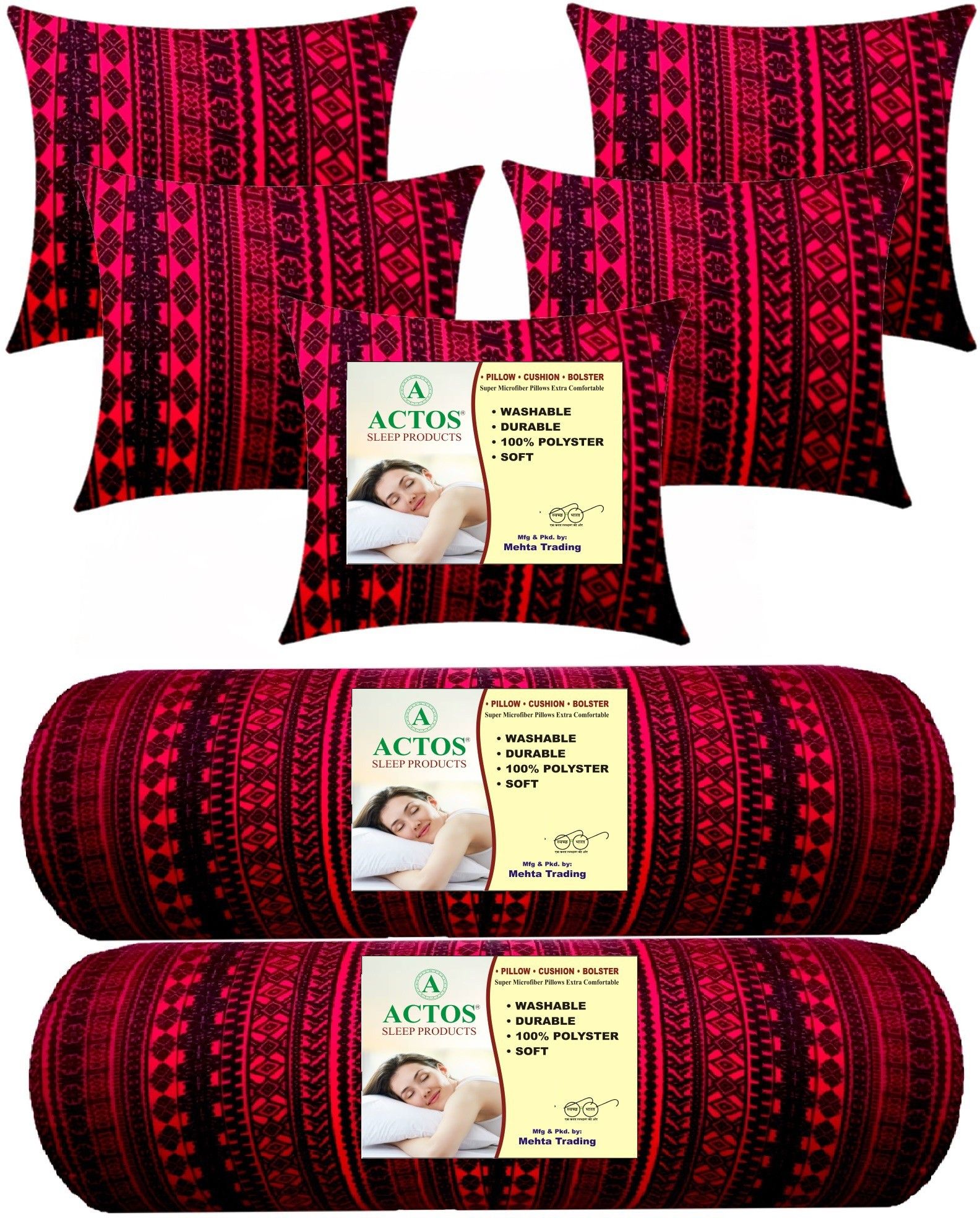 5 Cushion And 2 Bolster Microfibre Geometric Bolster Pack of 7