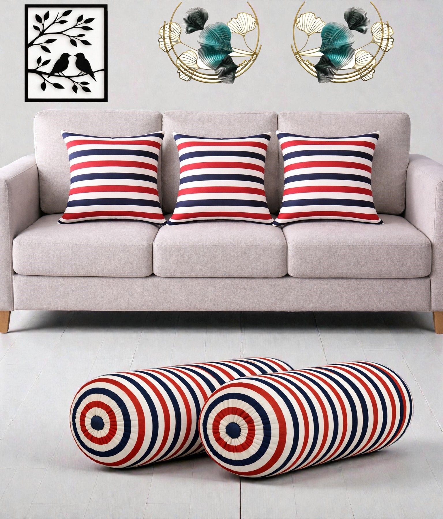 swikon star Microfibre Bolster Pack of 5 Geometric Combo Set Of 3 Cushion And 2 Bolster-picture-45