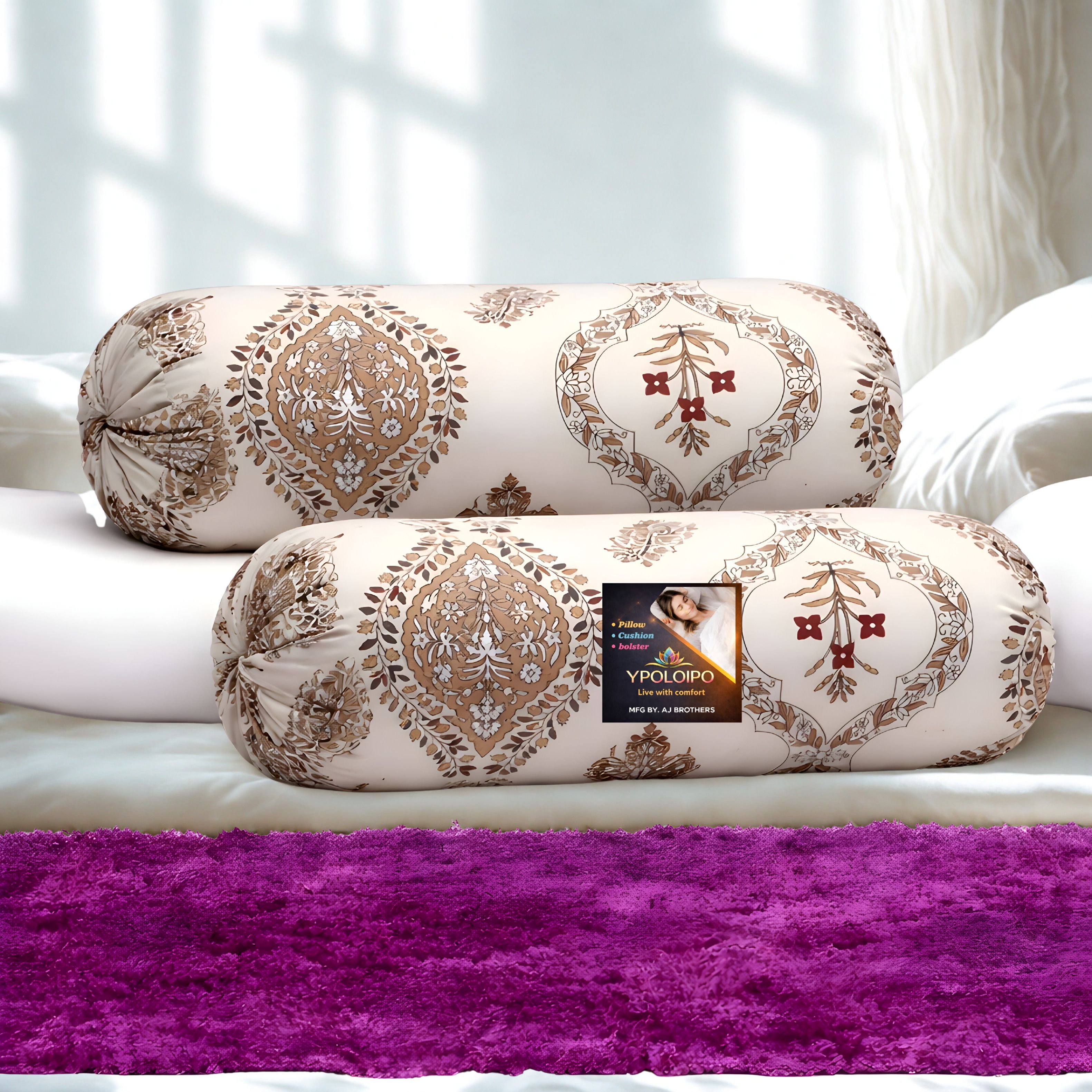Microfibre Bolster Pack of 2 Floral Premium Bolster Set-image-26