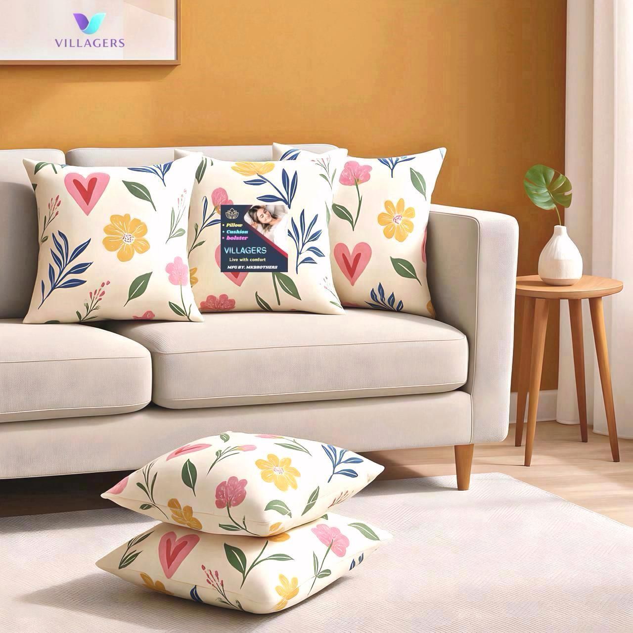 Cotton Cushion Pack of 5 Solid Premium Cushion Set | (16x16 inch)-image-22