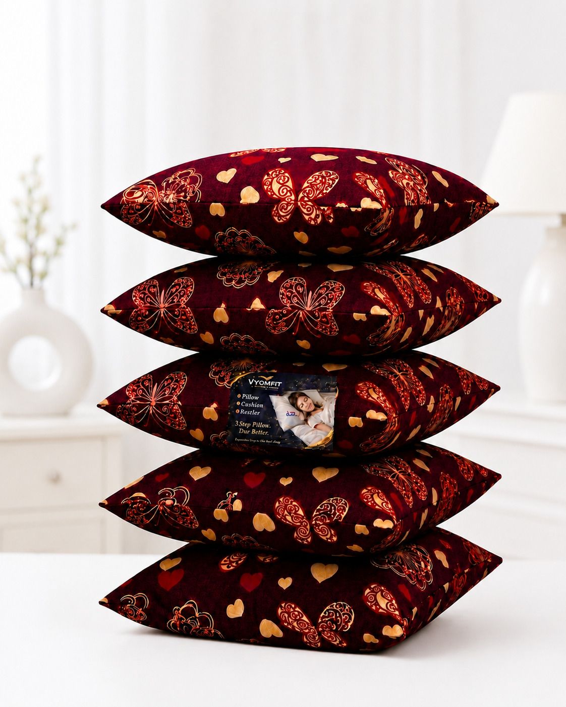 Microfibre Cushion Pack of 5 Printed Premium Cushion Set | (16x16 inch)-image-29
