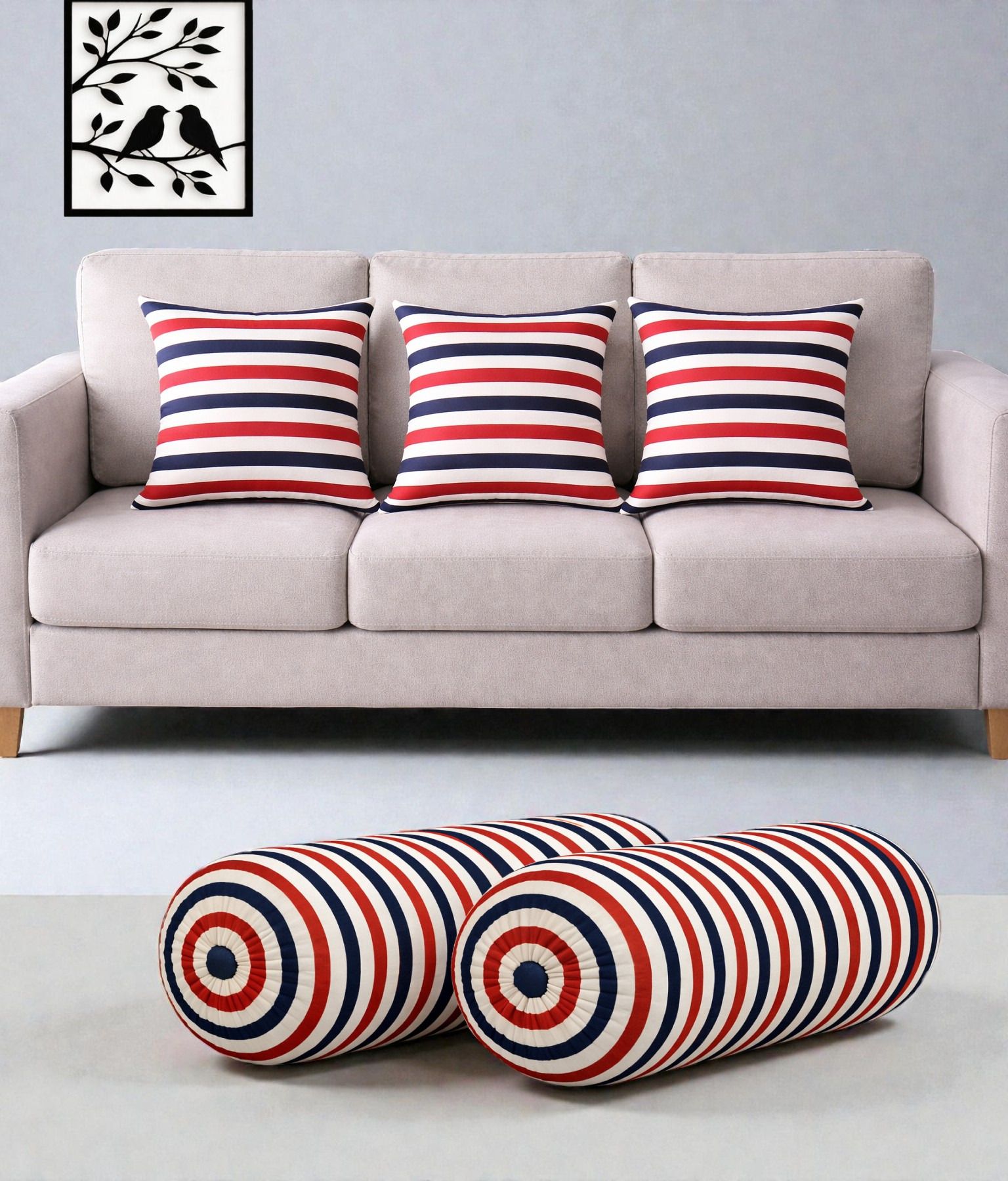 swikon star Microfibre Bolster Pack of 5 Stripes Combo Set Of 3 Cushion And 2 Bolster-picture-10