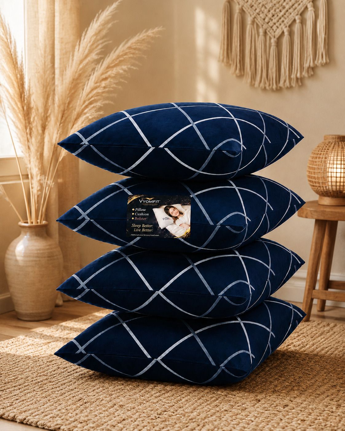 Microfibre Cushion Pack of 4 Printed Premium Cushion Set | (16x16 inch)-image-42