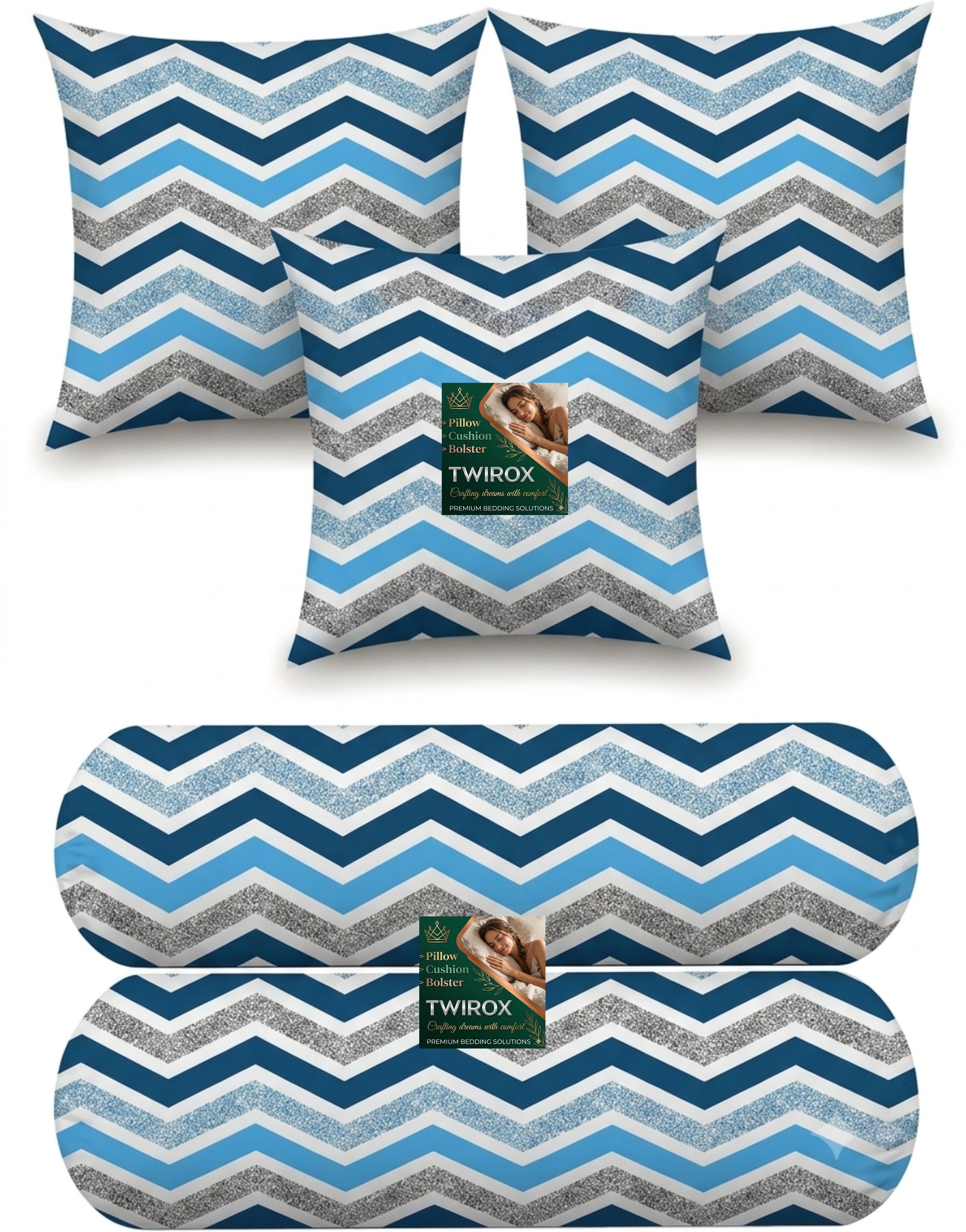 Cotton Bolster Pack of 5 Geometric Premium Cushion Bolster Set-image-10