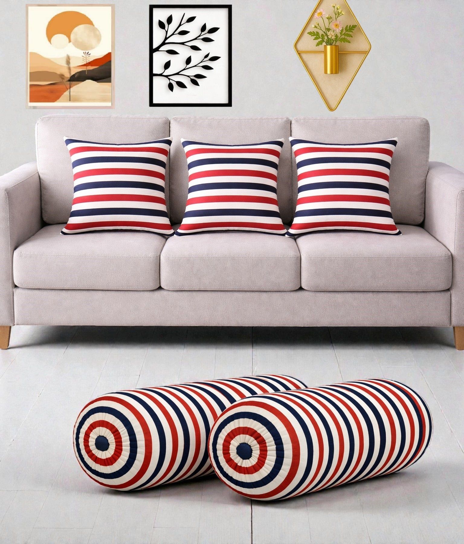 swikon star Microfibre Bolster Pack of 5 Geometric Combo Set Of 3 Cushion And 2 Bolster-picture-14