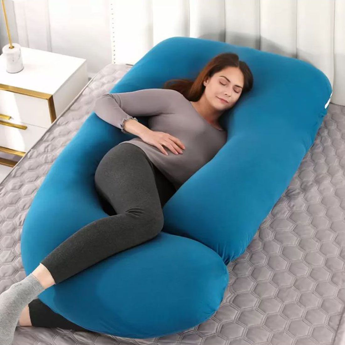 Microfibre, Polyester Fibre Pregnancy Pillow Pack of 1 Solid G SHAPE VELVET-image-42