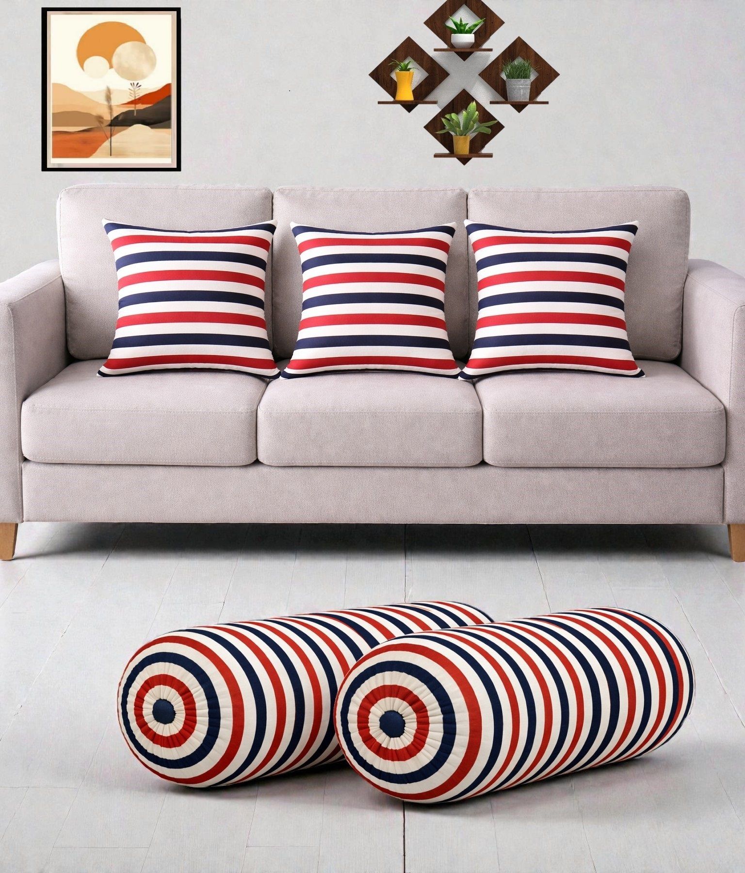 swikon star Microfibre Bolster Pack of 5 Geometric Combo Set Of 3 Cushion And 2 Bolster-picture-1