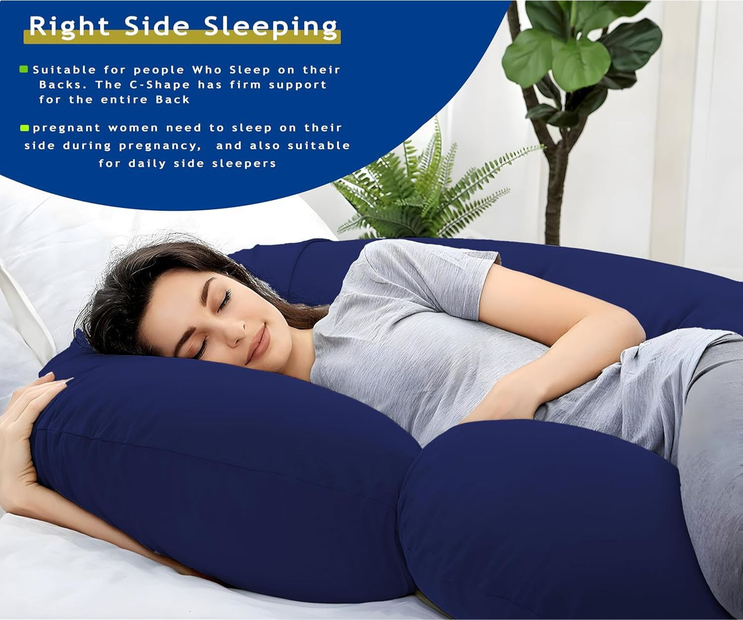 C-Shaped Pregnancy Pillow | Maternity Body Pillow with Velvet Cover Polyester Fibre Stripes, Solid Pregnancy Pillow Pack of 1-image-44