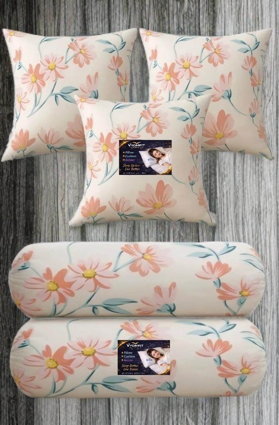 Microfibre Bolster Pack of 5 Printed Floral 3 Cushion and 2 Bolster-image-47