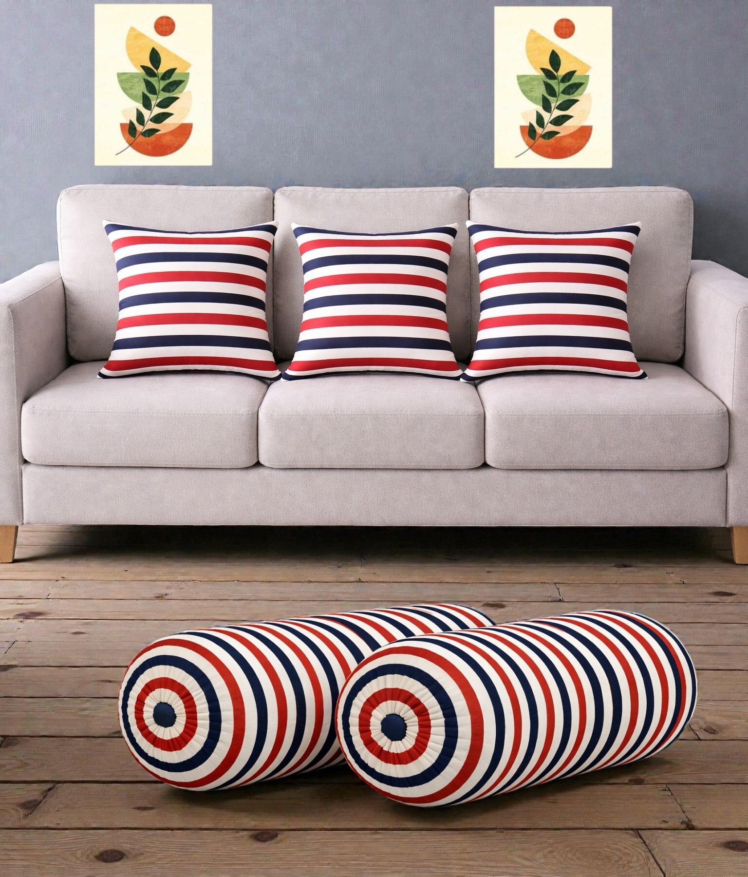 swikon star Microfibre Bolster Pack of 5 Geometric Combo Set Of 3 Cushion And 2 Bolster-picture-12