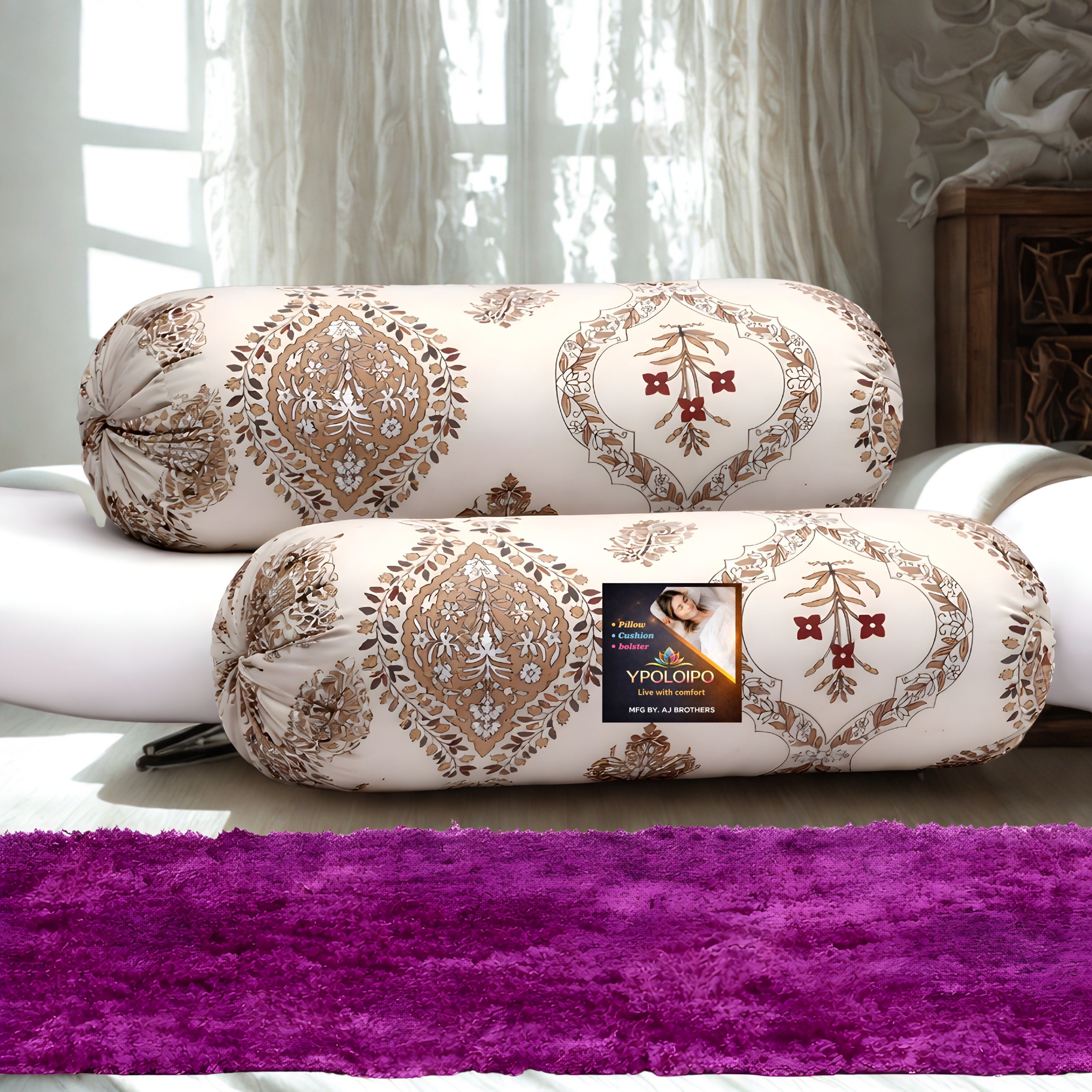 Microfibre Bolster Pack of 2 Floral Premium Bolster Set-image-25