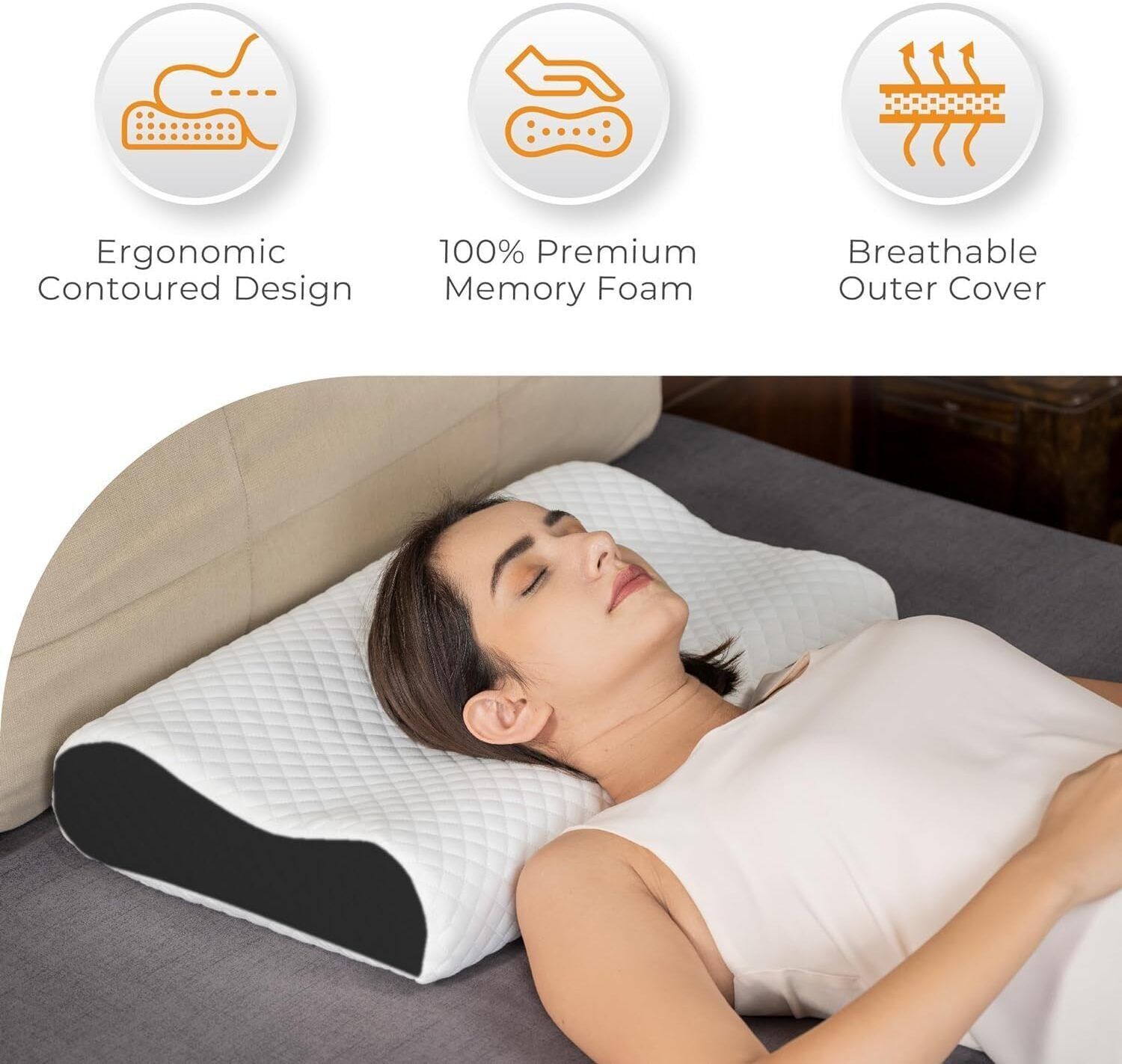 ORTHOPEDIC Memory Foam Solid Sleeping Pillow Pack of 1-image-4