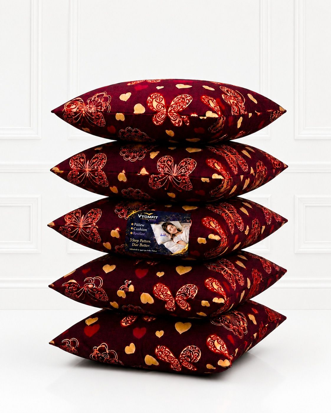 Microfibre Cushion Pack of 5 Printed Premium Cushion Set | (16x16 inch)-image-49