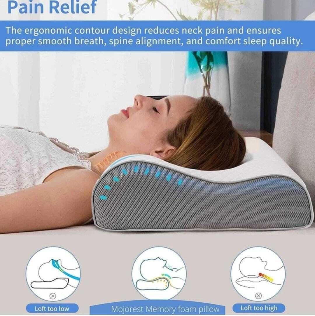 Memory Foam Orthopaedic Pillow Pack of 1 Geometric Cervical Contour Memory Foam Pillow, Stomached, Anti-Snoring, Side Sleepers-image-43