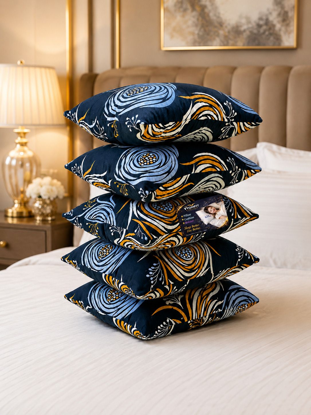 Microfibre Cushion Pack of 5 Printed Premium Cushion Set | (16x16 inch)-image-26