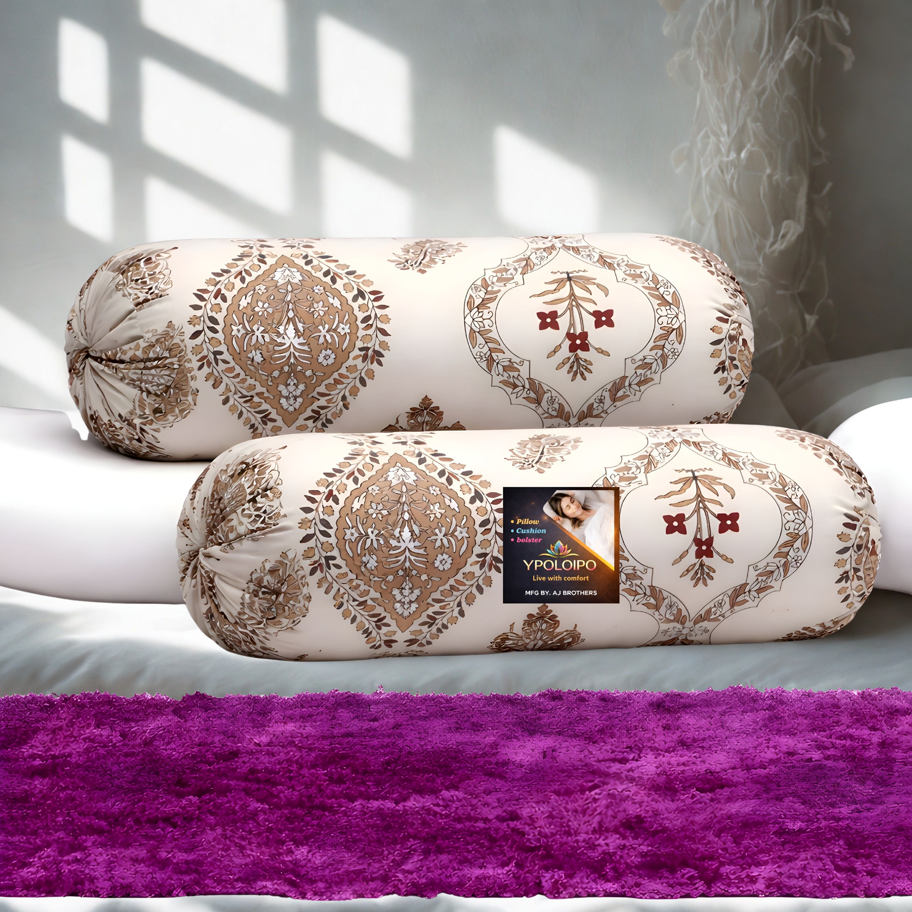 Microfibre Bolster Pack of 2 Floral Premium Bolster Set-image-41