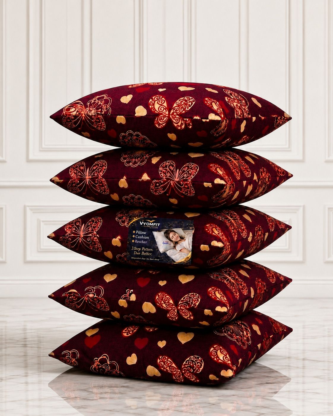 Microfibre Cushion Pack of 5 Printed Premium Cushion Set | (16x16 inch)-image-30