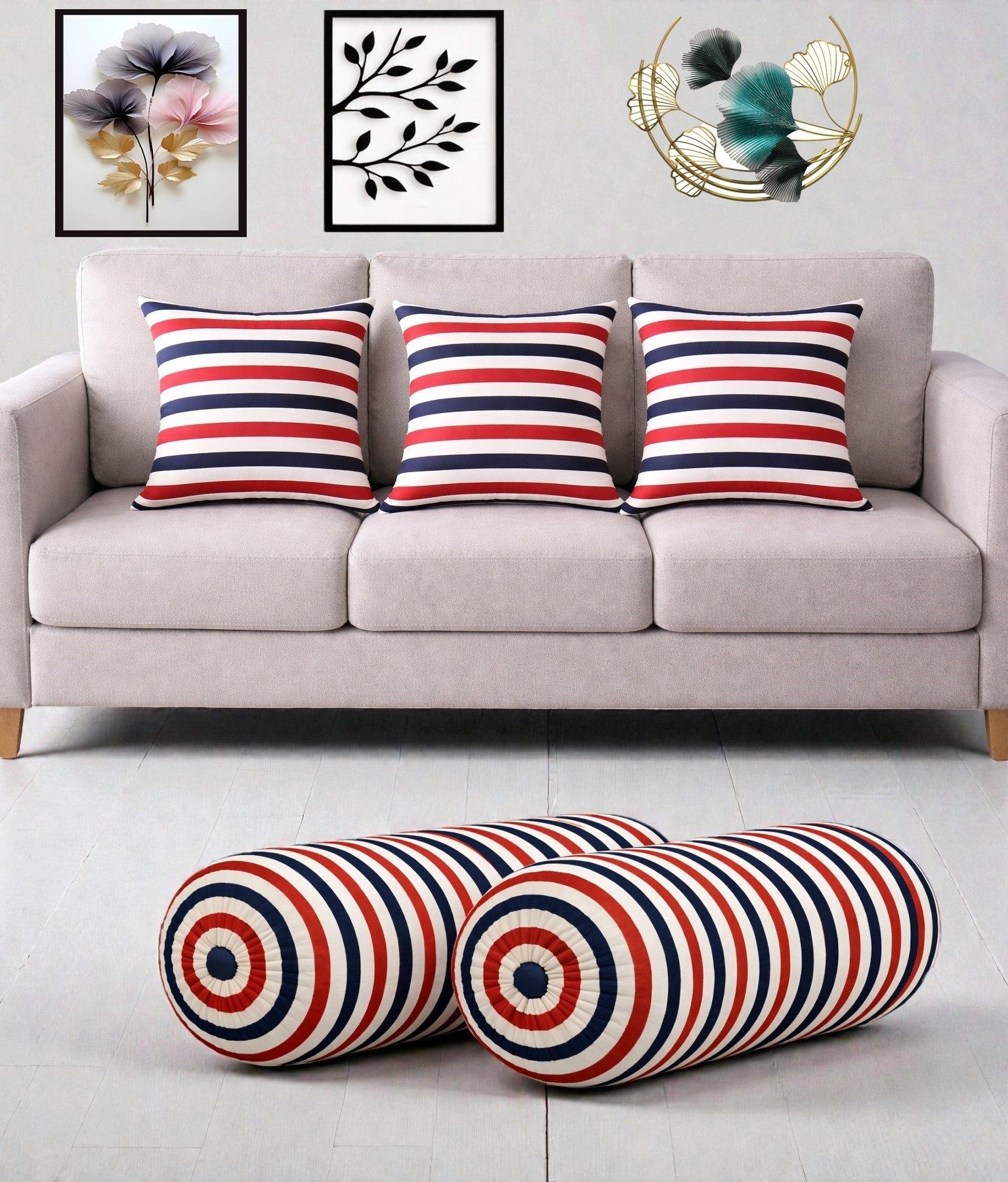 Microfibre Bolster Pack of 5 Geometric Combo Set Of 3 Cushion And 2 Bolster-image-39