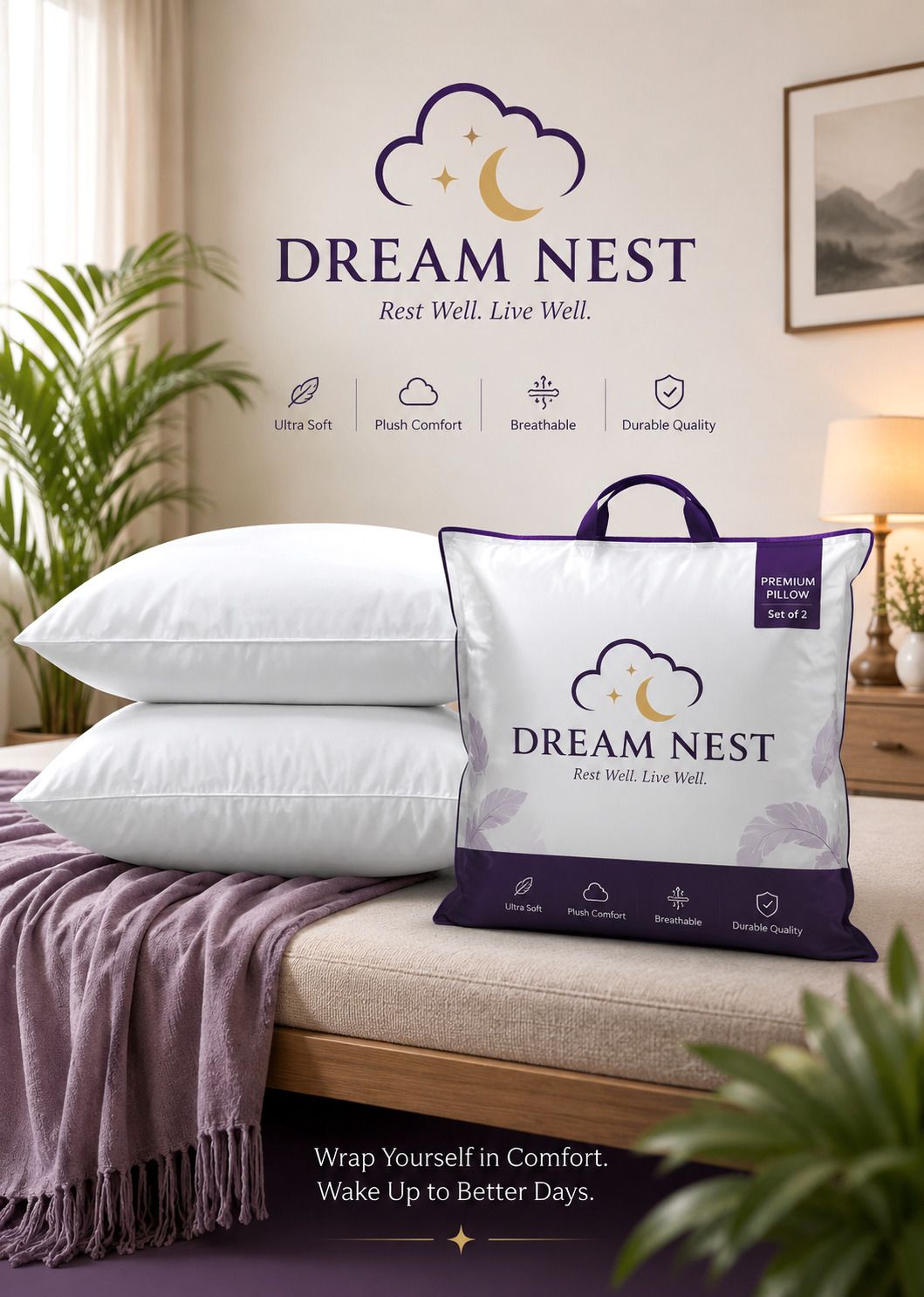 dreamnest Microfibre Sleeping Pillow Pack of 2 Abstract Luxury-picture-27