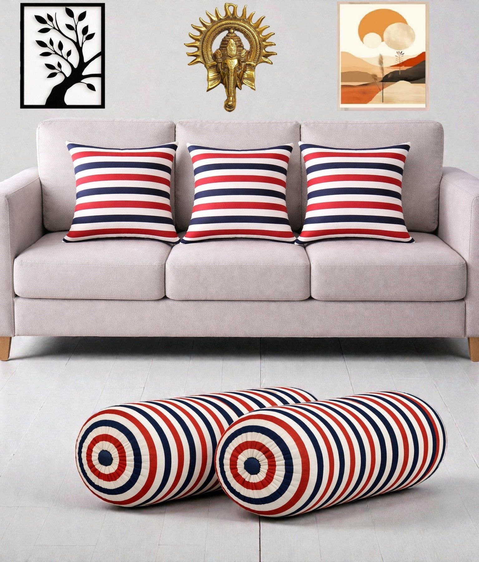 changers Microfibre Bolster Pack of 5 Geometric Combo Set Of 3 Cushion And 2 Bolster-picture-10