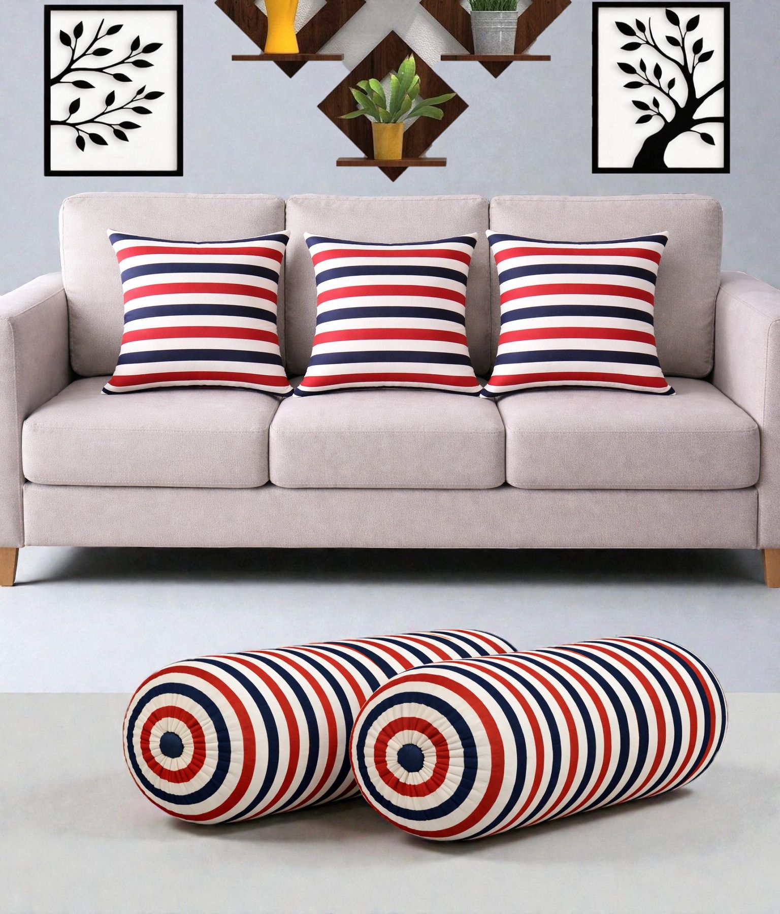 swikon star Microfibre Bolster Pack of 5 Geometric Combo Set Of 3 Cushion And 2 Bolster-picture-18