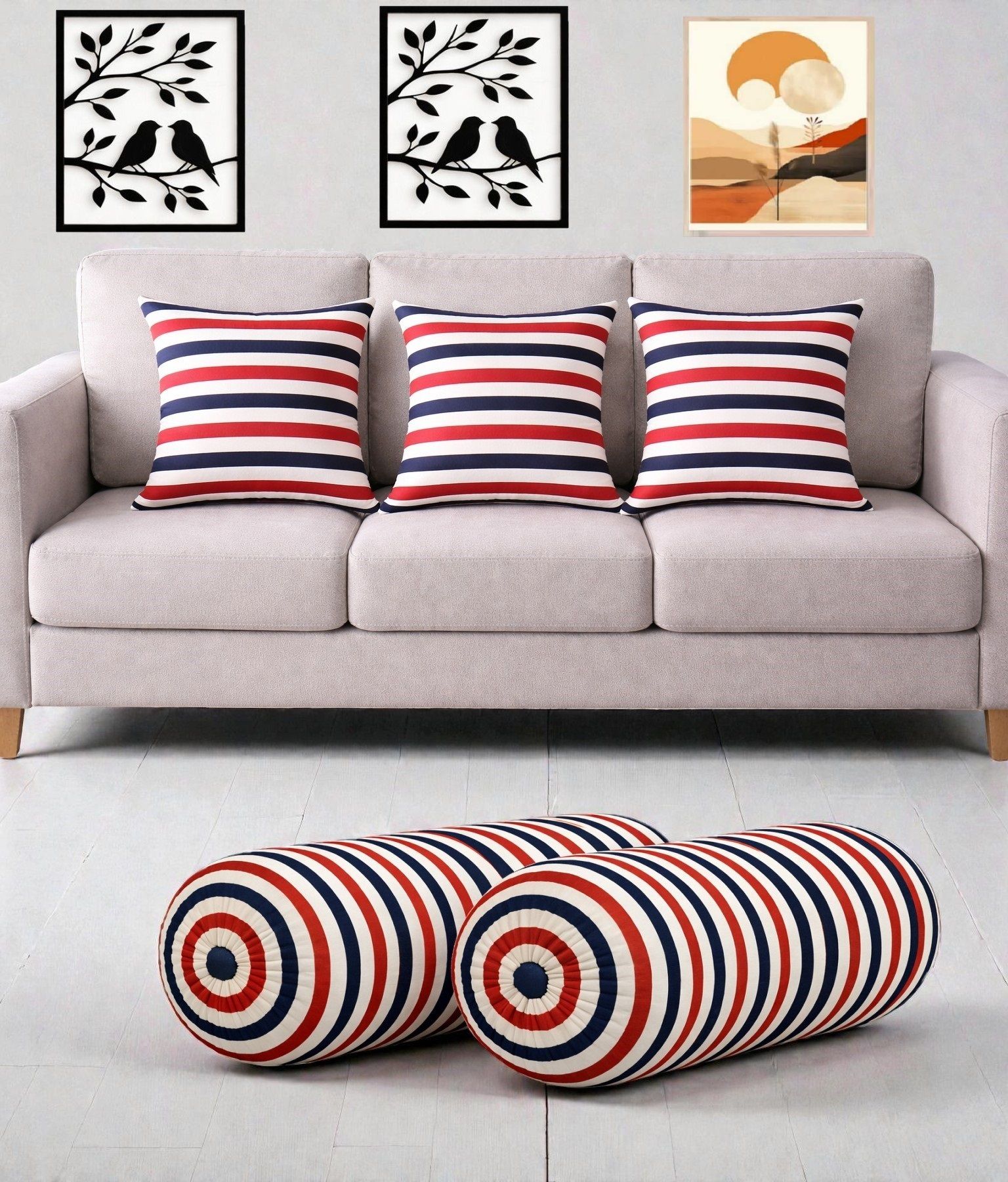 changers Microfibre Bolster Pack of 5 Geometric Combo Set Of 3 Cushion And 2 Bolster-picture-26