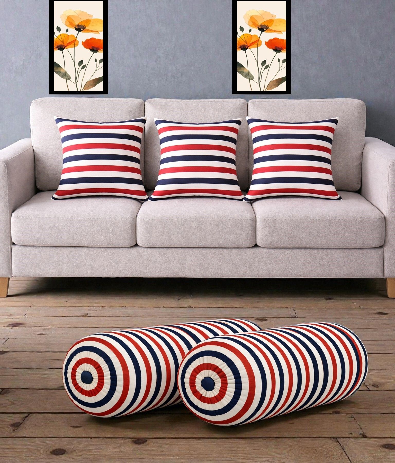 changers Microfibre Bolster Pack of 5 Floral Combo Set Of 3 Cushion And 2 Bolster-picture-25