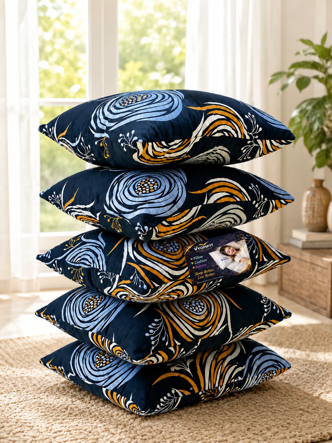 Microfibre Cushion Pack of 5 Printed Premium Cushion Set | (16x16 inch)-image-49