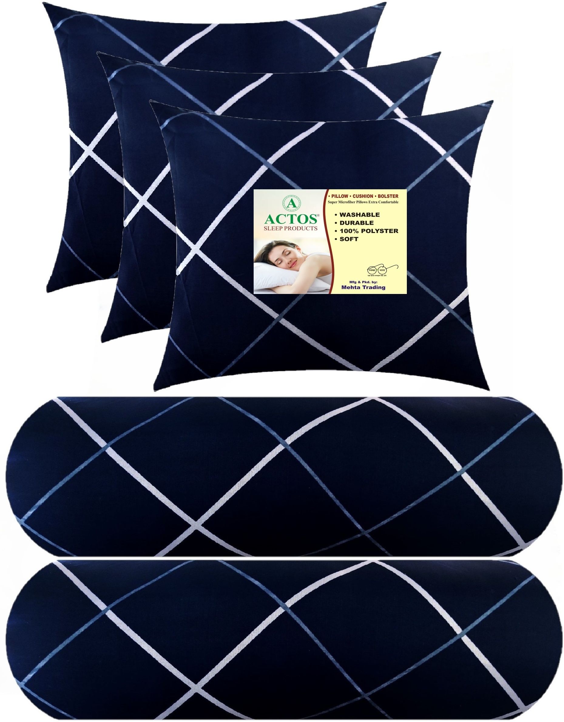 actos 3 Cushion And 2 Microfibre Abstract Bolster Pack of 5-picture-14