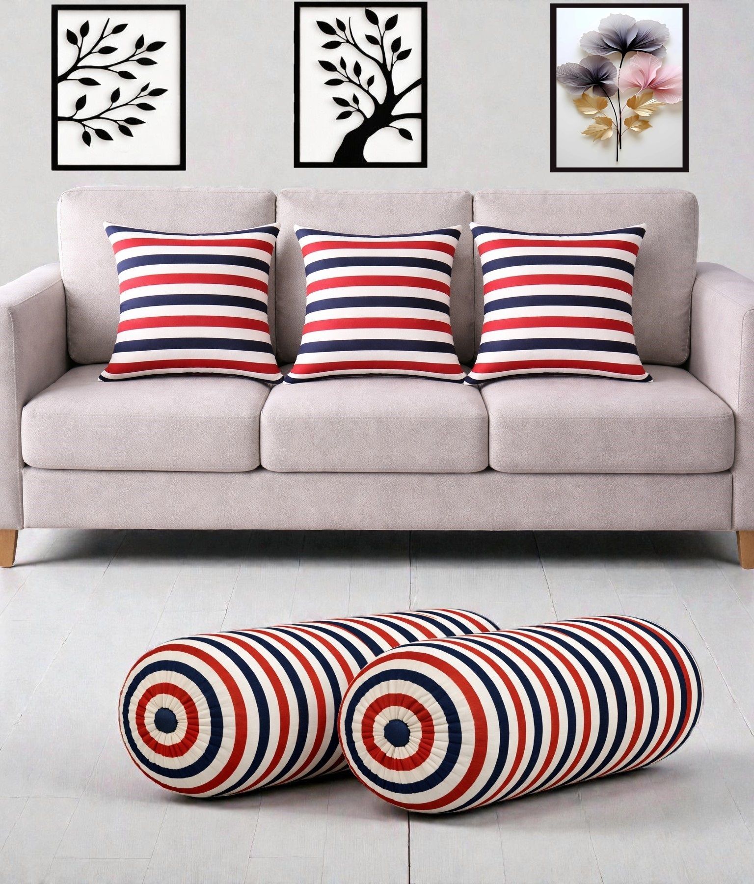 gkm Microfibre Bolster Pack of 5 Geometric Combo Set Of 3 Cushion And 2 Bolster-picture-41