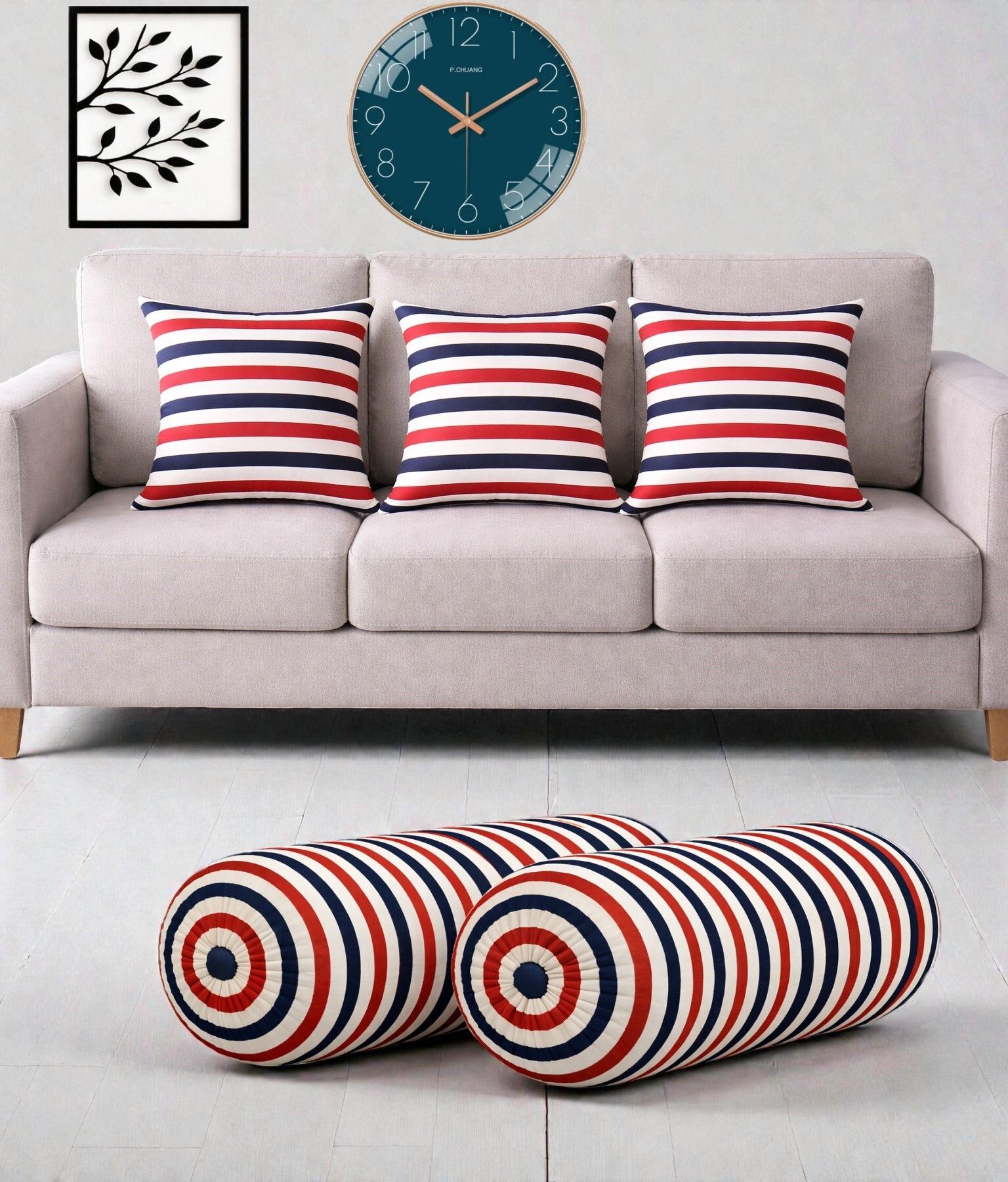 gkm Microfibre Bolster Pack of 5 Geometric Combo Set Of 3 Cushion And 2 Bolster-picture-26