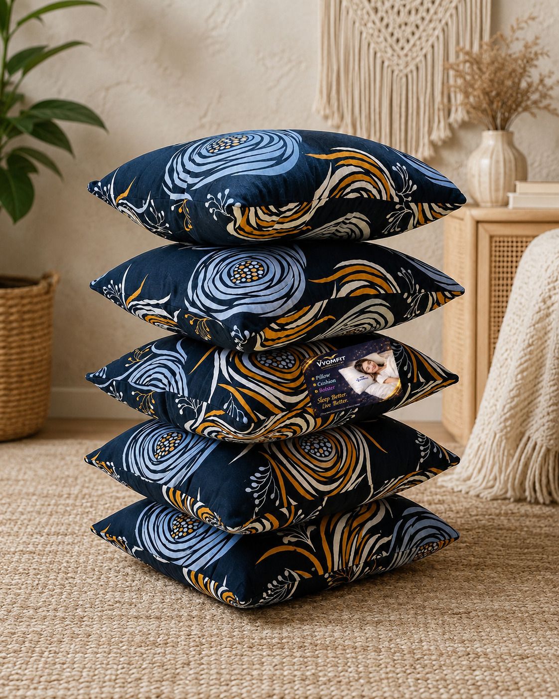 Microfibre Cushion Pack of 5 Printed Premium Cushion Set | (16x16 inch)-image-38