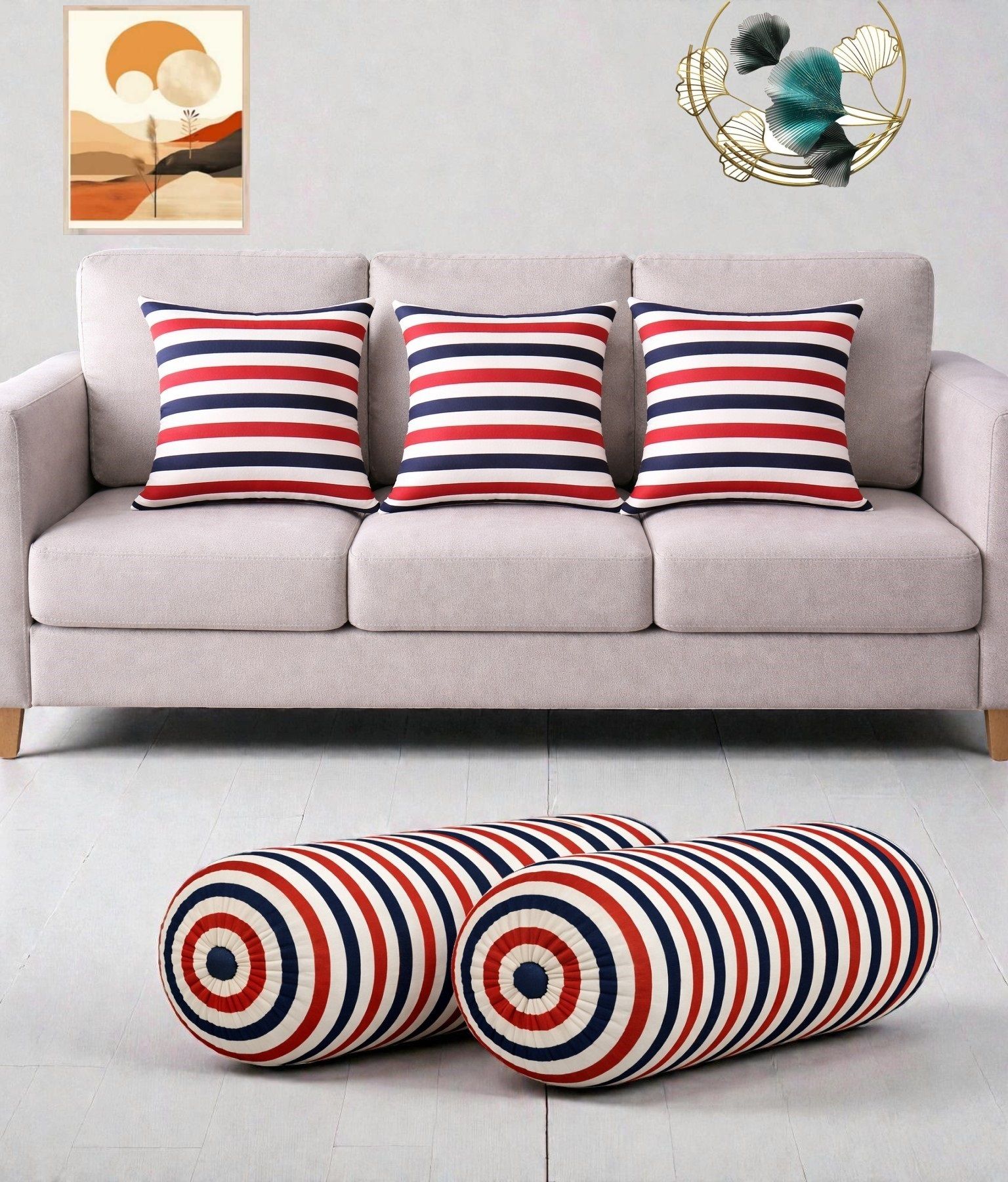 swikon star Microfibre Bolster Pack of 5 Geometric Combo Set Of 3 Cushion And 2 Bolster-picture-32
