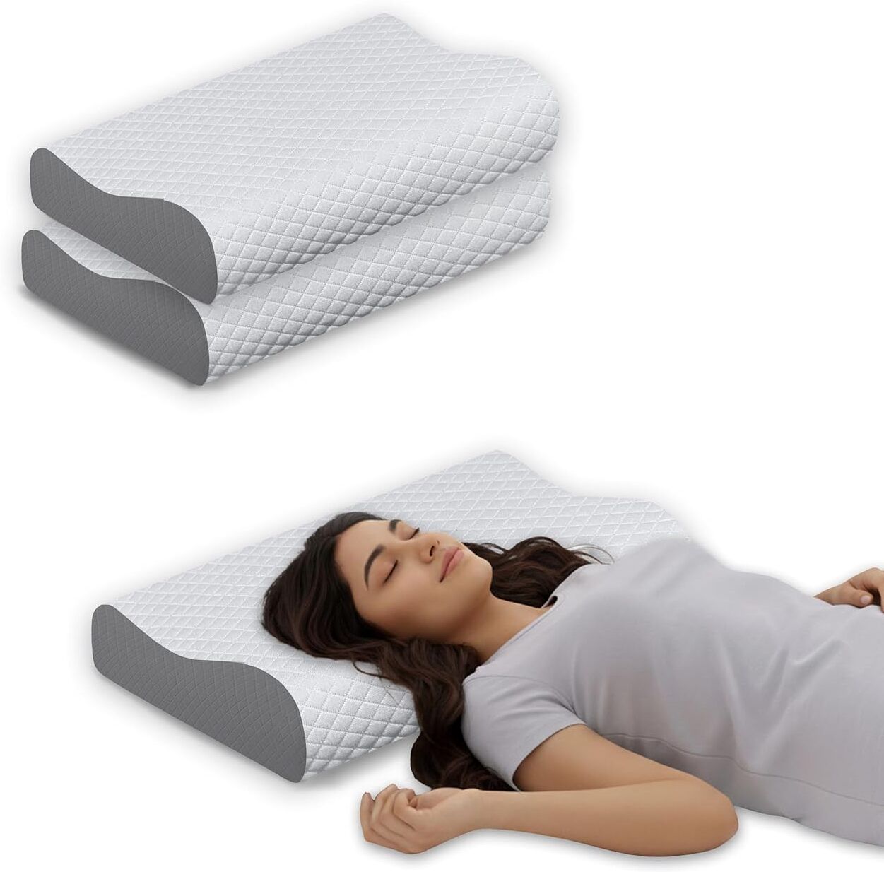 flipkart perfect homes Memory Foam Sleeping Pillow Pack of 2 Stripes-picture-5
