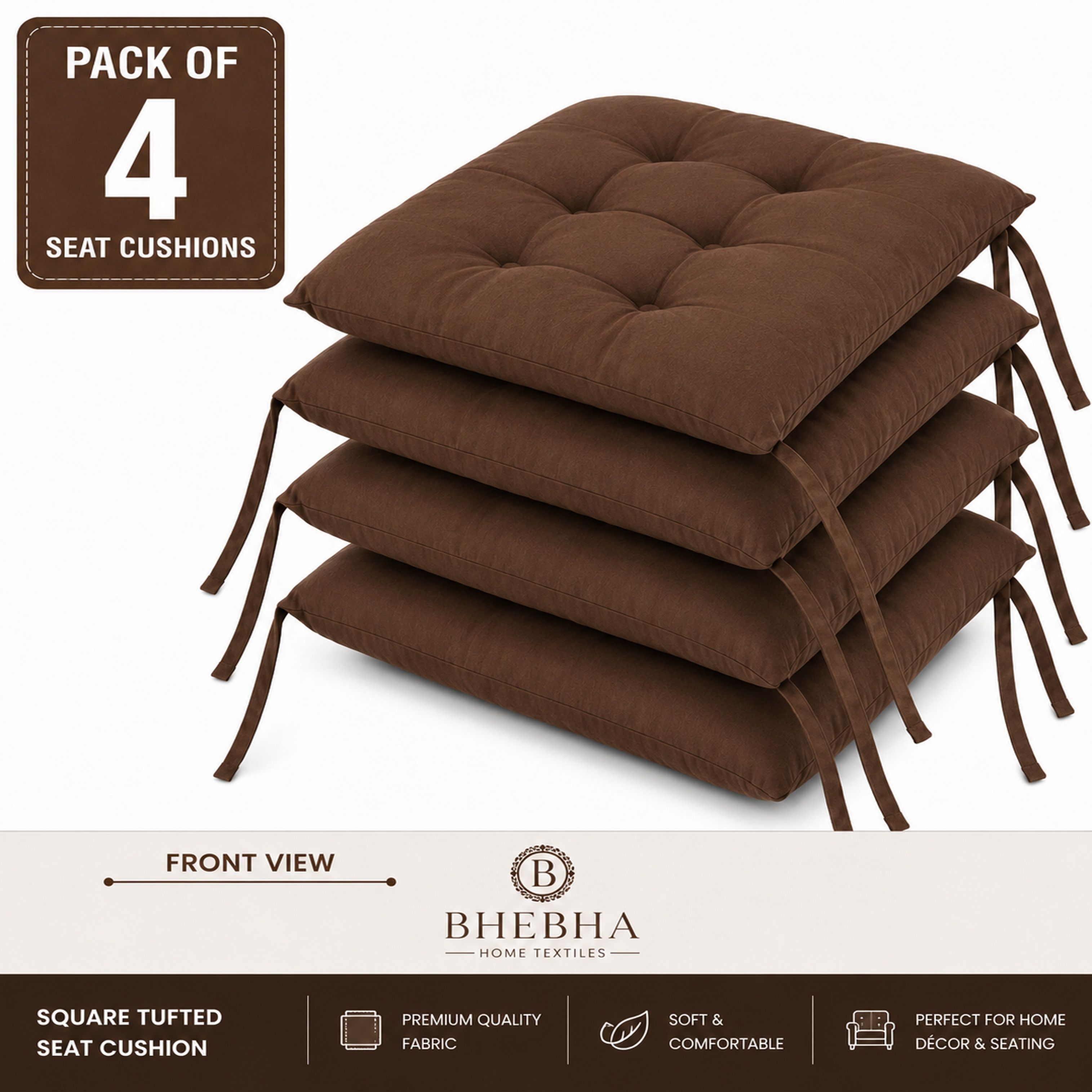 bhebha Microfibre Chair Pad Pack of 4 Solid-picture-12