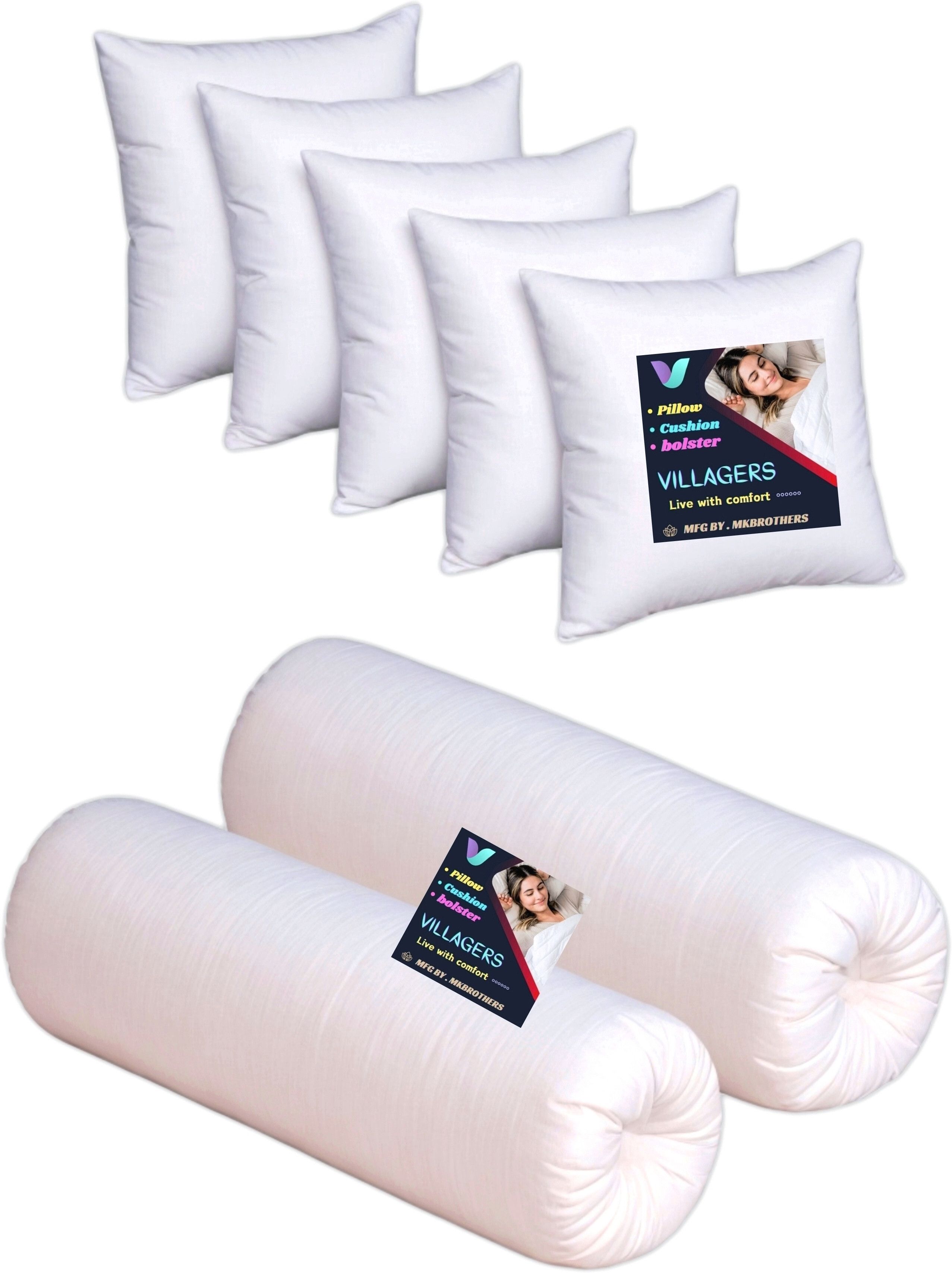 jaipurlinen 5 Cushion And 2 Bolster Microfibre Abstract Bolster Pack of 7-picture-9