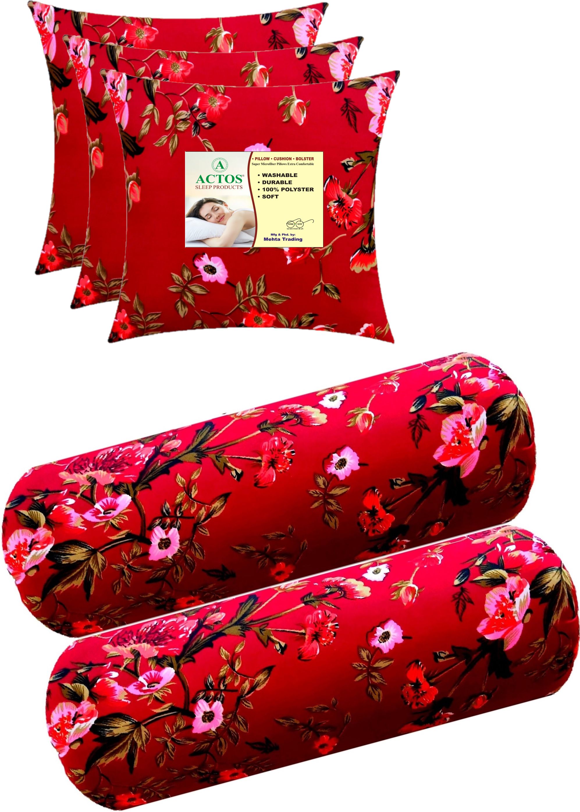 3 Cushion And 2 Microfibre Abstract Bolster Pack of 5-image-46