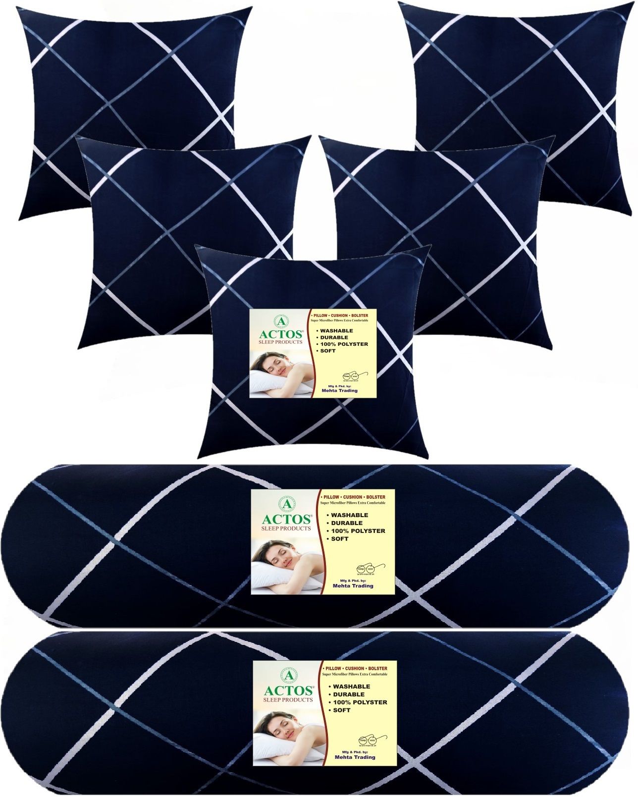 5 Cushion And 2 Bolster Microfibre Geometric Bolster Pack of 7