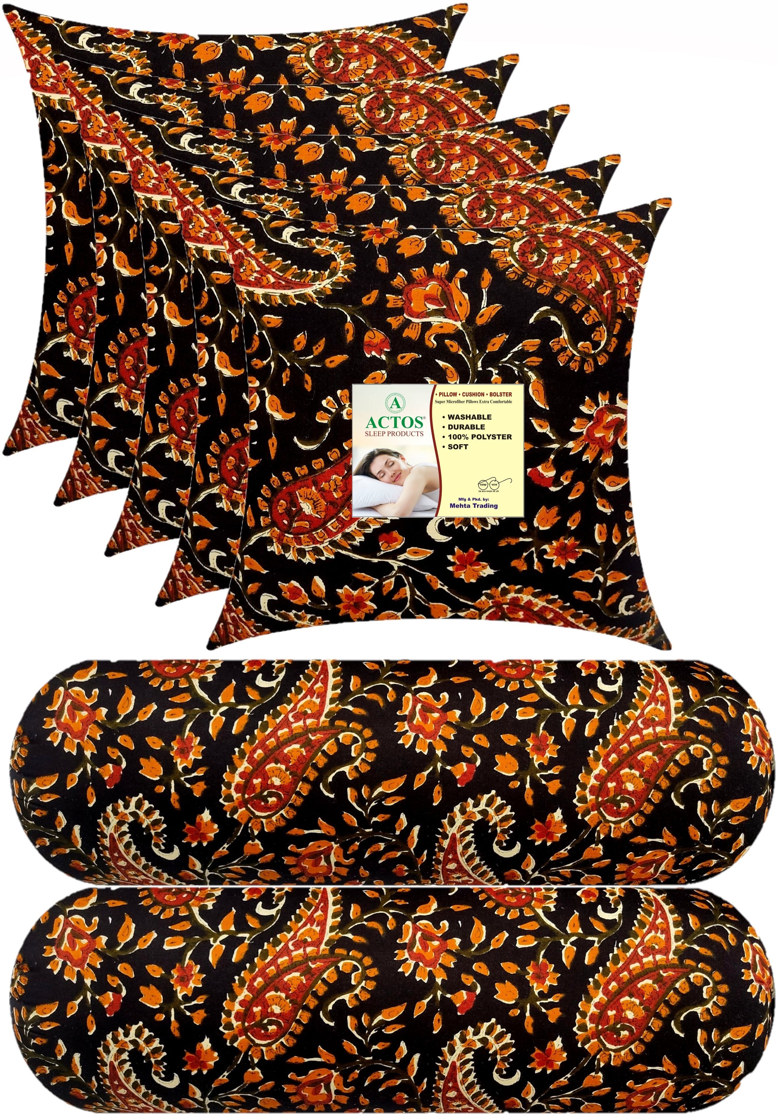 actos Microfibre Bolster Pack of 7 Floral Combo Set Of 5 Cushion And 2-picture-25
