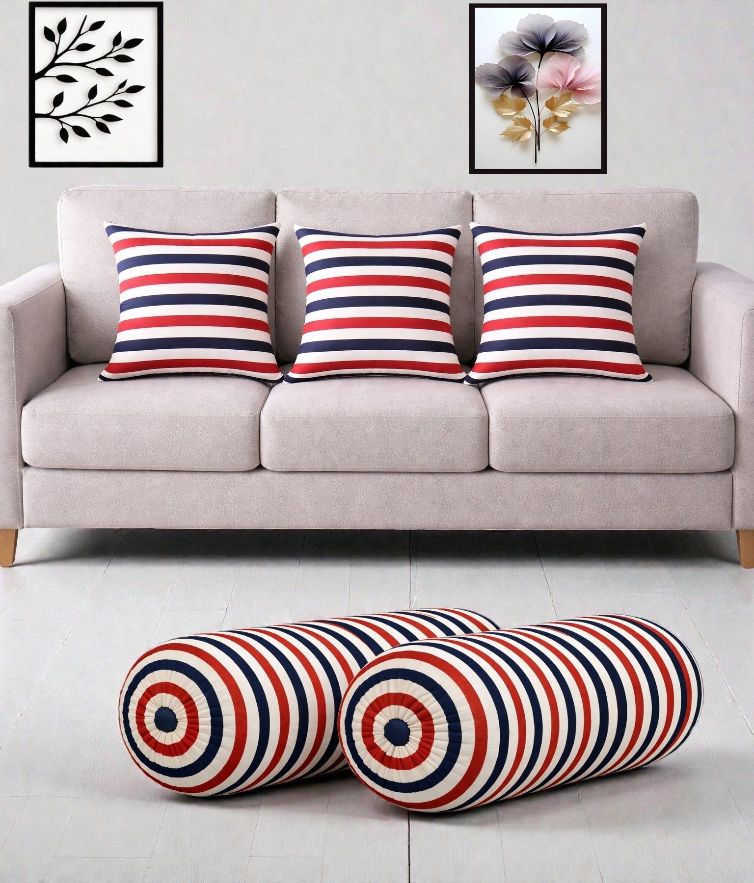 gkm Microfibre Bolster Pack of 5 Floral Combo Set Of 3 Cushion And 2 Bolster-picture-40