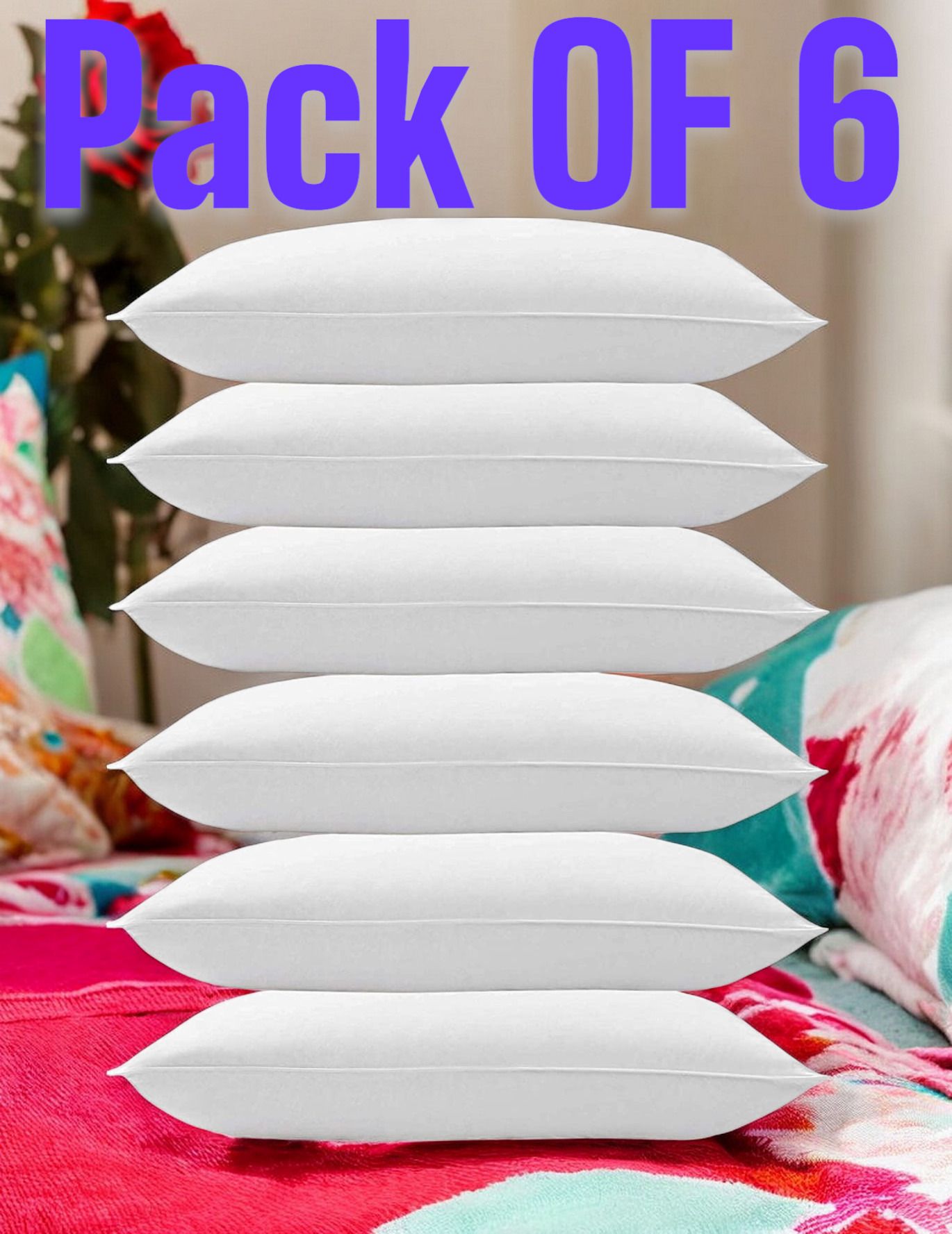White Pillow 6 Microfibre Solid Sleeping Pillow Pack of 6-image-30