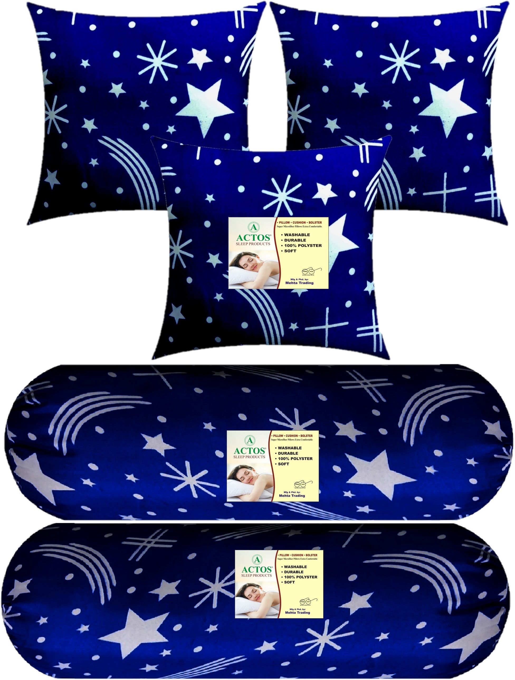 actos 3 Cushion And 2 Bolster Microfibre Nature Bolster Pack of 5-picture-10