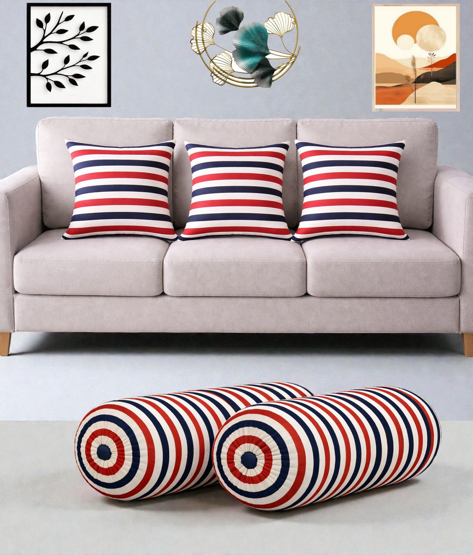 changers Microfibre Bolster Pack of 5 Geometric Combo Set Of 3 Cushion And 2 Bolster-picture-30