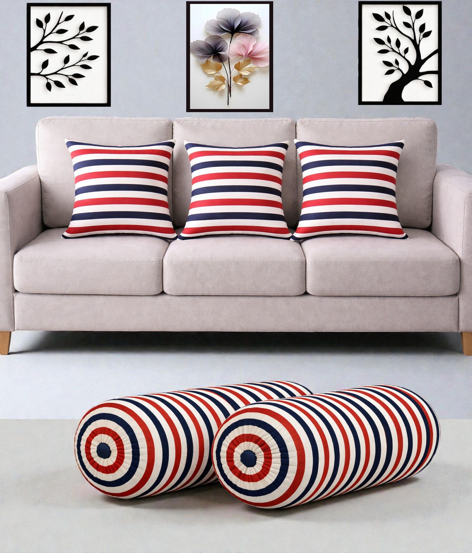gkm Microfibre Bolster Pack of 5 Floral Combo Set Of 3 Cushion And 2 Bolster-picture-20