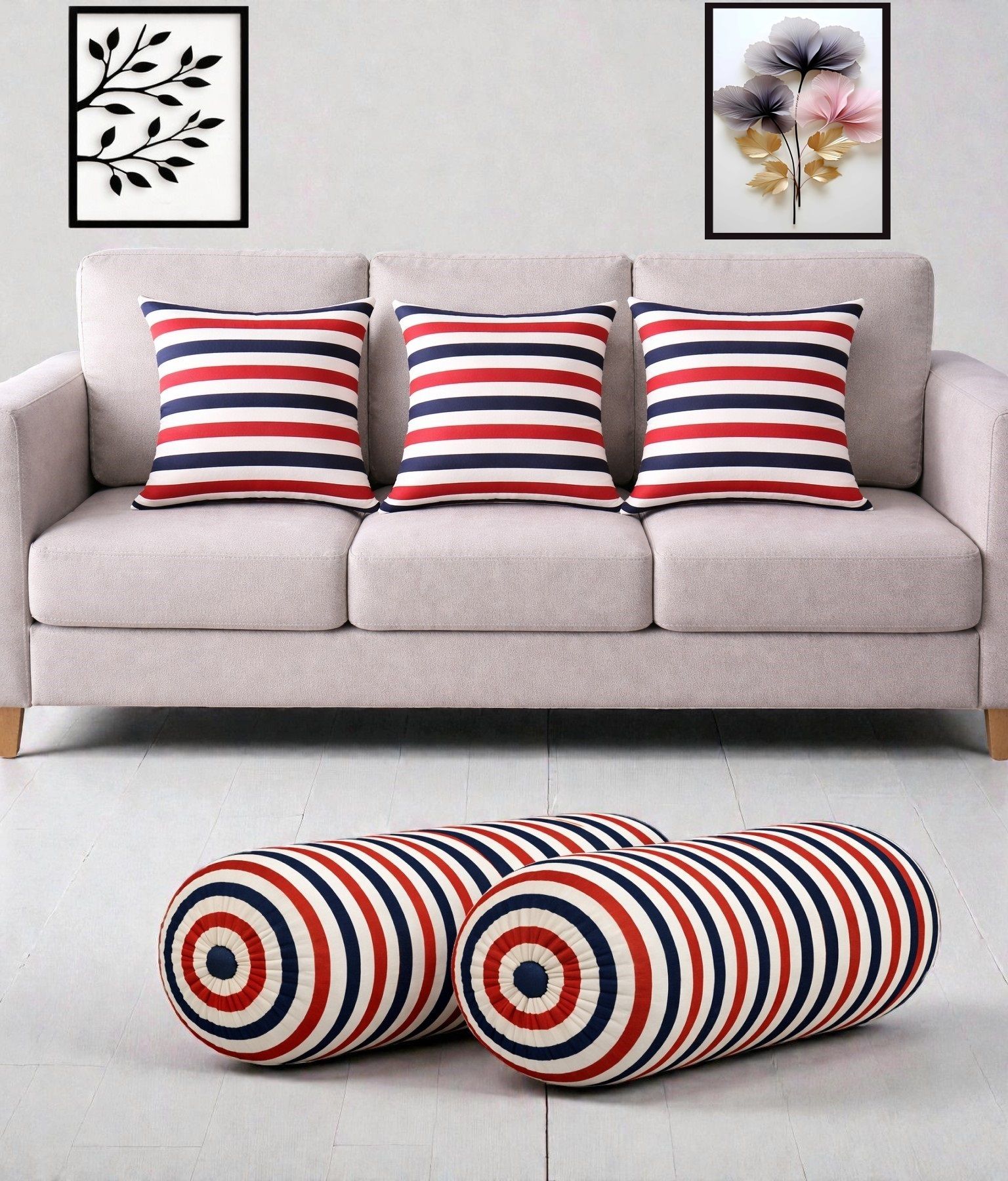 swikon star Microfibre Bolster Pack of 5 Geometric Combo Set Of 3 Cushion And 2 Bolster-picture-36
