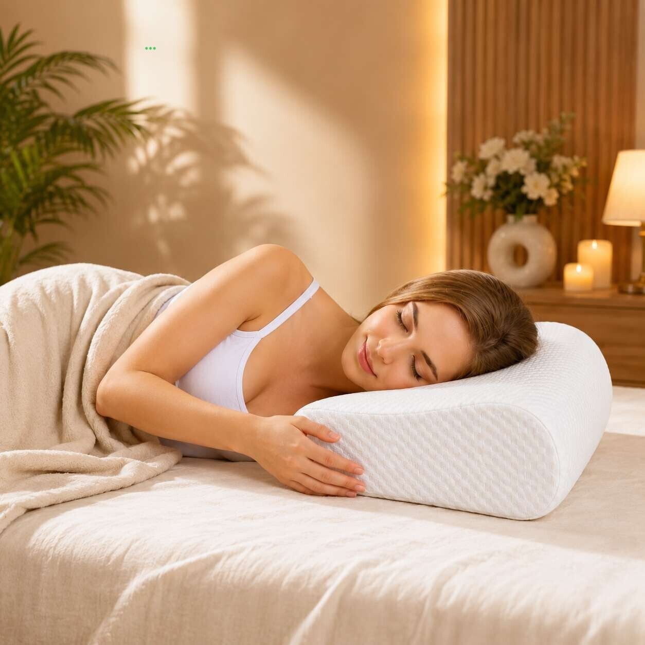 Memory Foam Cervical Pack of 1 Geometric Cervical Contour Memory Foam Pillow, Stomached, Anti-Snoring, Side Sleepers-image-34