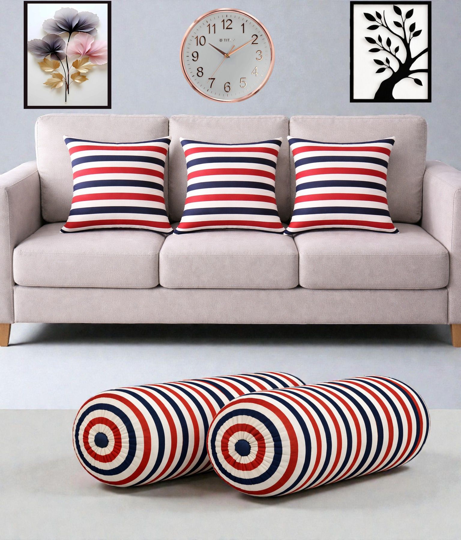 swikon star Microfibre Bolster Pack of 5 Geometric Combo Set Of 3 Cushion And 2 Bolster-picture-23